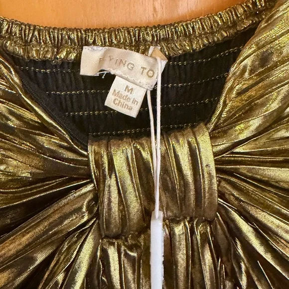 NWT Flying Tomato Metallic Gold Pleated Maxi Dress with Spaghetti Straps - Picture 4 of 6